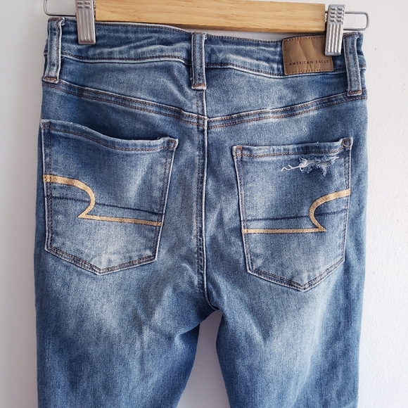 American Eagle Stretch Super High Rise Jegging Jeans Distressed Ripped 2 Short - Picture 5 of 12